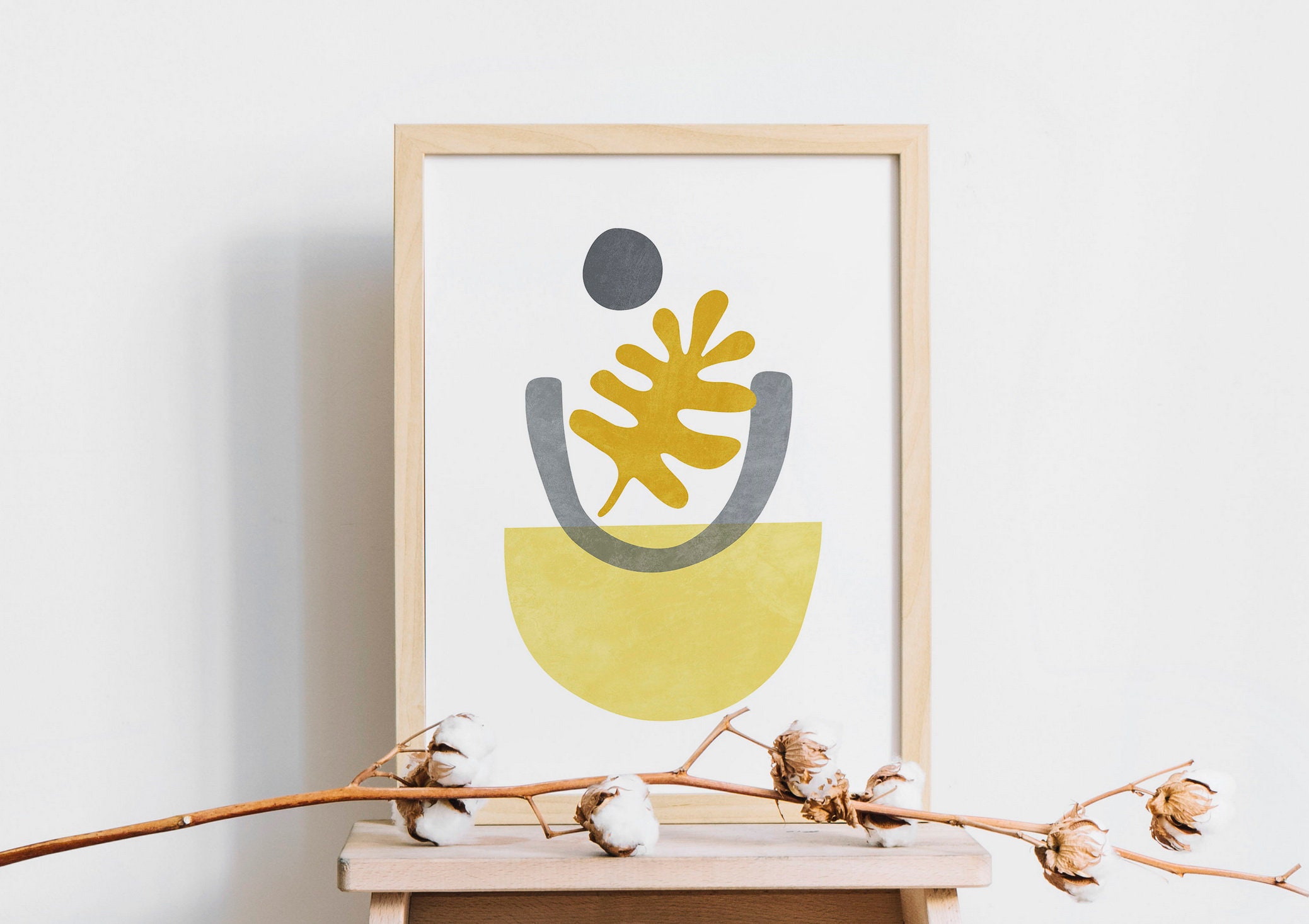 Mustard yellow wall art Mid century modern art Abstract Etsy
