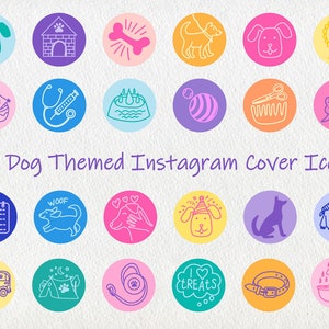 Dog Instagram highlight icons, Bright colorful icons, Highlight covers for pet, Instagram story highlight icons line art, Digital download