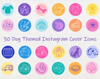 Könnte beinhalten: 30 bunte Instagram-Story-Icons mit Hundefiguren. Die Icons beinhalten eine Hundehütte, einen Knochen, ein Hundebett, eine Leine, einen Hundepfotenabdruck, ein Hundehalsband, einen Hundefutter-Leckerbissen, ein Hundespielzeug, Hundefrisieren, eine Hundegeburtstagstorte, einen schlafenden Hund, einen Hund, der spazieren geht, einen Hund, der Apportiert, einen Hund im Auto, einen Hund beim Campen, einen Hund, der einen Partyhut trägt, einen Hund mit einem Stethoskop, einen Hund mit einem Kalender, einen Hund mit einem Herzen, einen Hund mit einer Krone, einen Hund mit einer „Woof“-Blase, einen Hund mit einem Pfotenabdruck, einen Hund mit einem Pfotenabdruck, einen Hund mit einem Pfotenabdruck, einen Hund mit einem Pfotenabdruck, einen Hund mit einem Pfotenabdruck, einen Hund mit einem Pfotenabdruck, einen Hund mit einem Pfotenabdruck, einen Hund mit einem Pfotenabdruck, einen Hund mit einem Pfotenabdruck, einen Hund mit einem Pfotenabdruck.