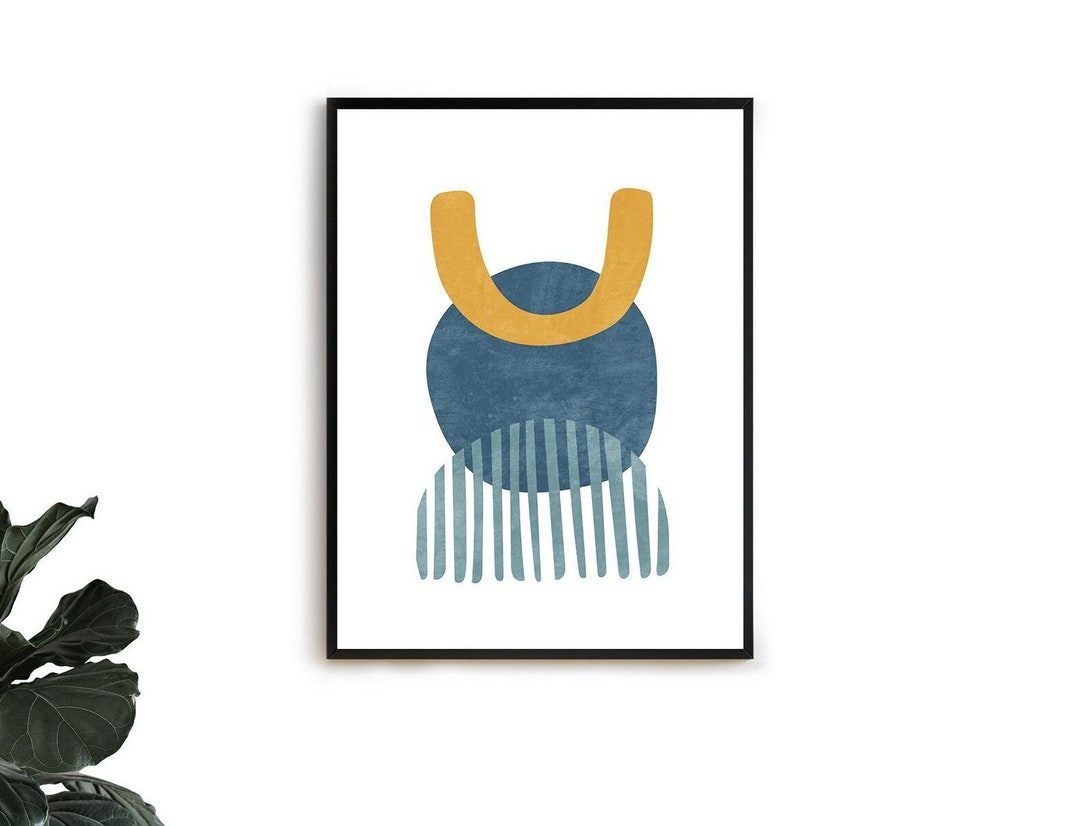 Mid Century Modern Wall Art Yellow and Blue Print Geometric Etsy