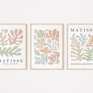 Matisse print set of 3, Modern blush pink sage green beige wall art, Flowers wall art, Abstract floral art, Botanical poster Printable
