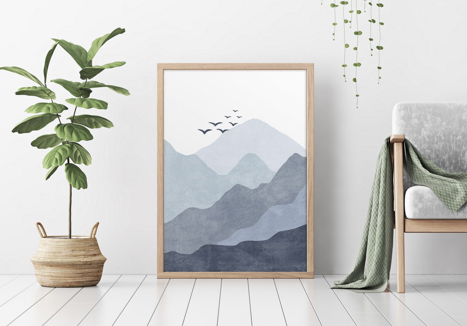 Blue Mountains Wall Art Set of 3 Prints, Navy Blue Abstract Landscape ...