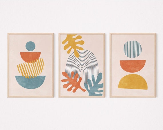 Mid Century Modern Wall Art Set of 3 Prints Terracotta and | Etsy