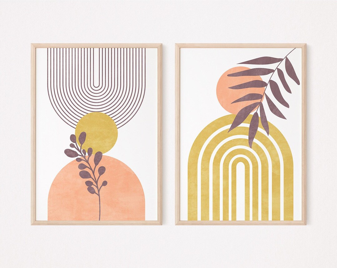 Mid Century Modern Wall Art Set of 2 Prints, Abstract Arch and Floral ...