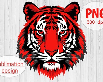 Tiger Mascot PNG Sublimation Design, Red BlackTiger Head, Sports Team Graphic