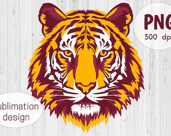 Tiger Mascot PNG, Sublimation Design Burgundy and Gold, Maroon Orange Team Spirit Graphic