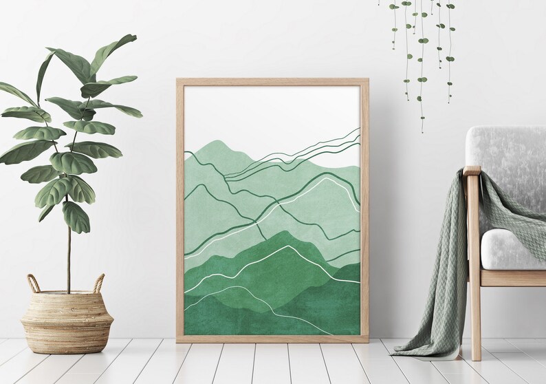 Emerald Green Abstract Art Mountain Wall Art Dark Green Etsy