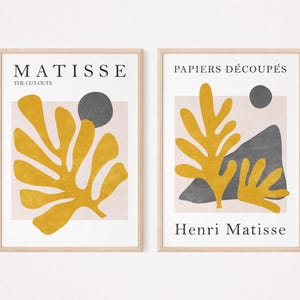 Matisse Print Set of 2, Grey and Mustard Yellow Wall Art, Modern Exhibition Poster, Abstract Floral, Trendy Living Room Wall Decor Printable