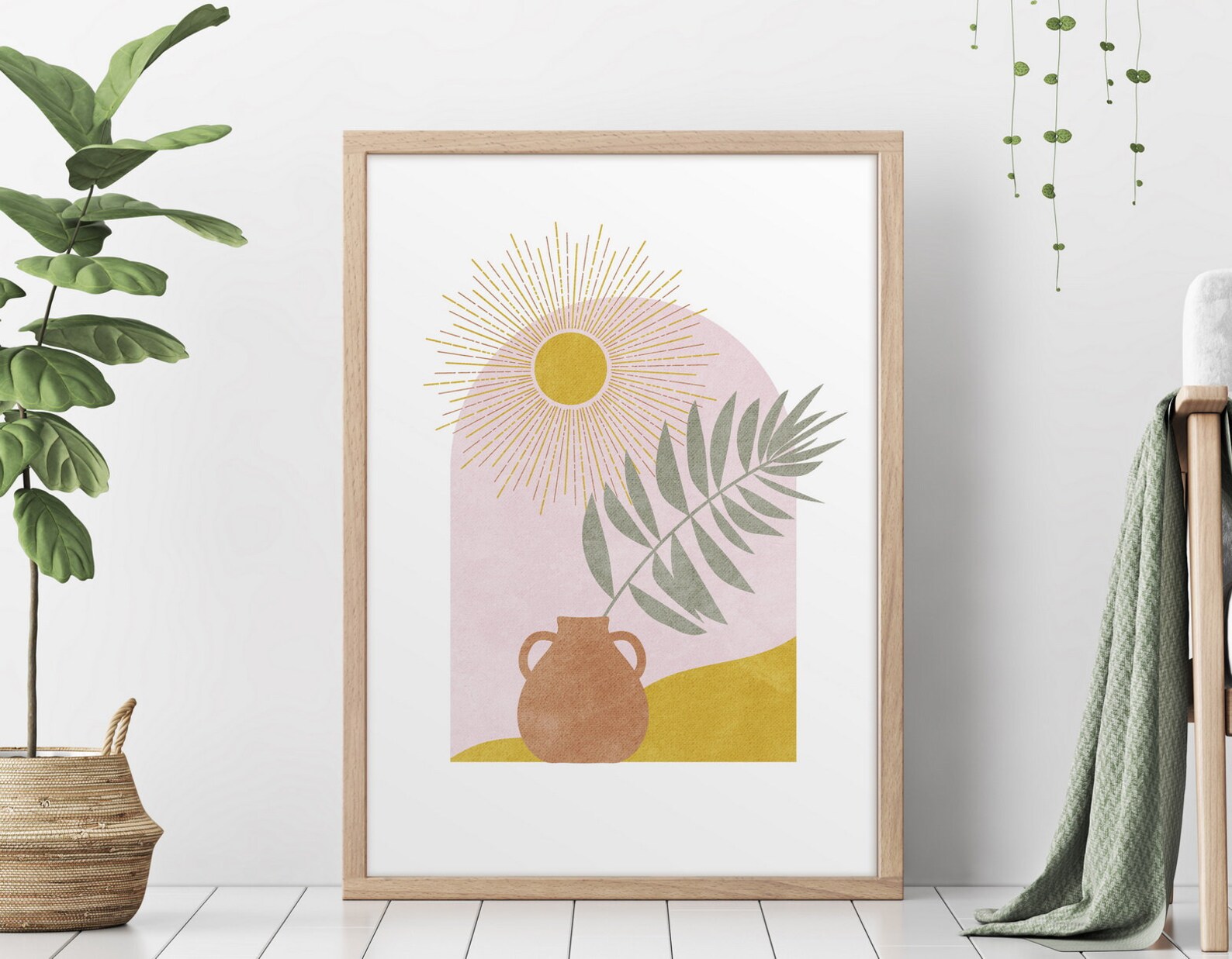 Boho Printable Wall Art Mustard Yellow Sun Wall Art Mid Etsy