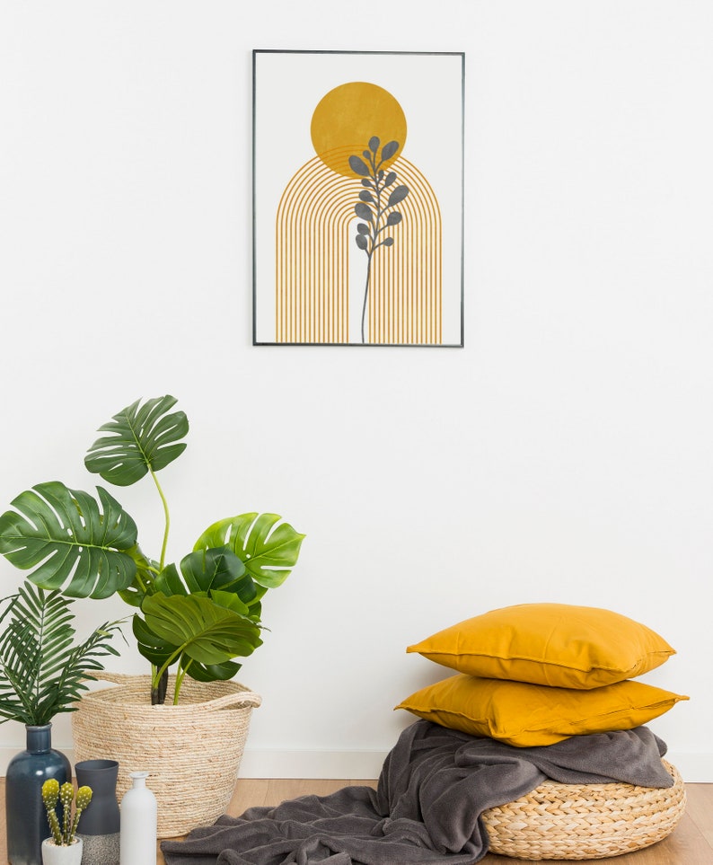 Mustard Yellow Art Set of 2 Prints Mid Century Modern Art Etsy UK