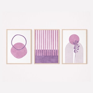 Mid Century Modern Wall Art Set of 3 Prints, Lilac Purple Wall Art, Abstract Arch, Geometric Modern Boho Wall Art, Trendy Printable Wall Art