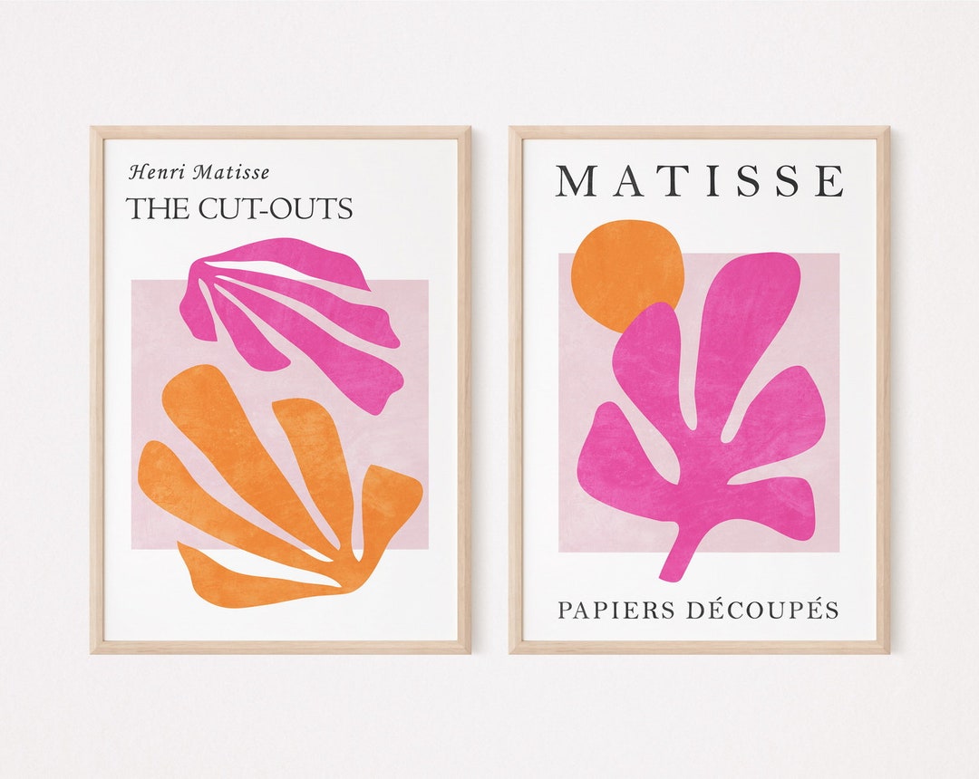 Orange and Pink Wall Art Set of 2, Matisse Print, Floral Trendy Wall