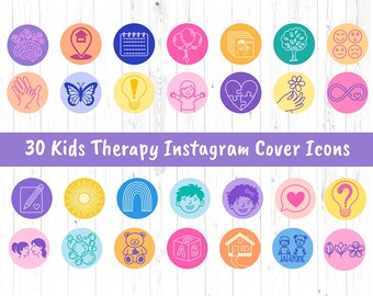 Kids Therapy Instagram Highlight Covers, Child Colorful Line Art Icons, ABA Therapy, Digital Download