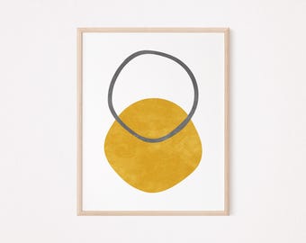 Minimalist Abstract Wall Art, Mustard Yellow Geometric Print, Mid Century Modern Decor for Living Room, Printable