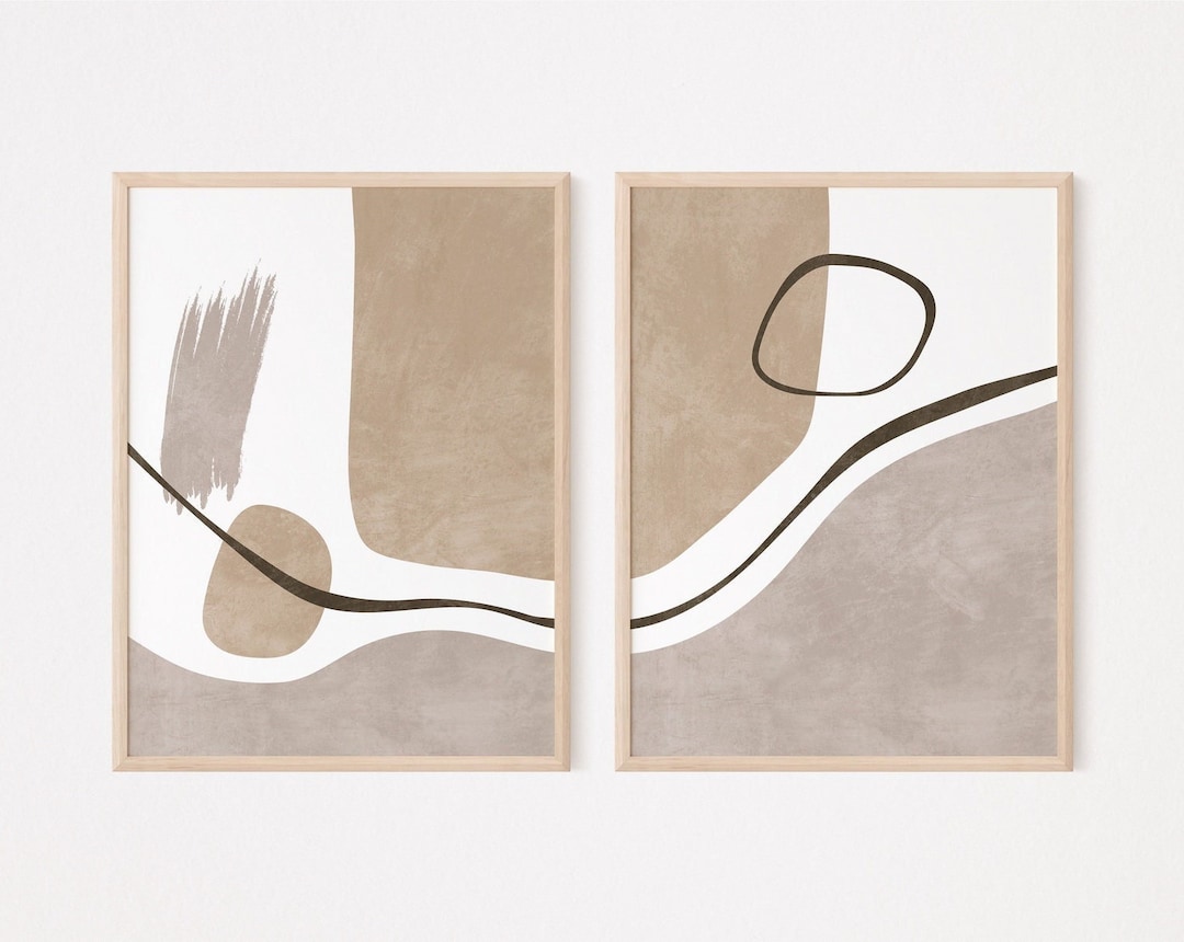 Earth Tone Wall Art Set of 2 Prints, Mid Century Modern Wall Art ...