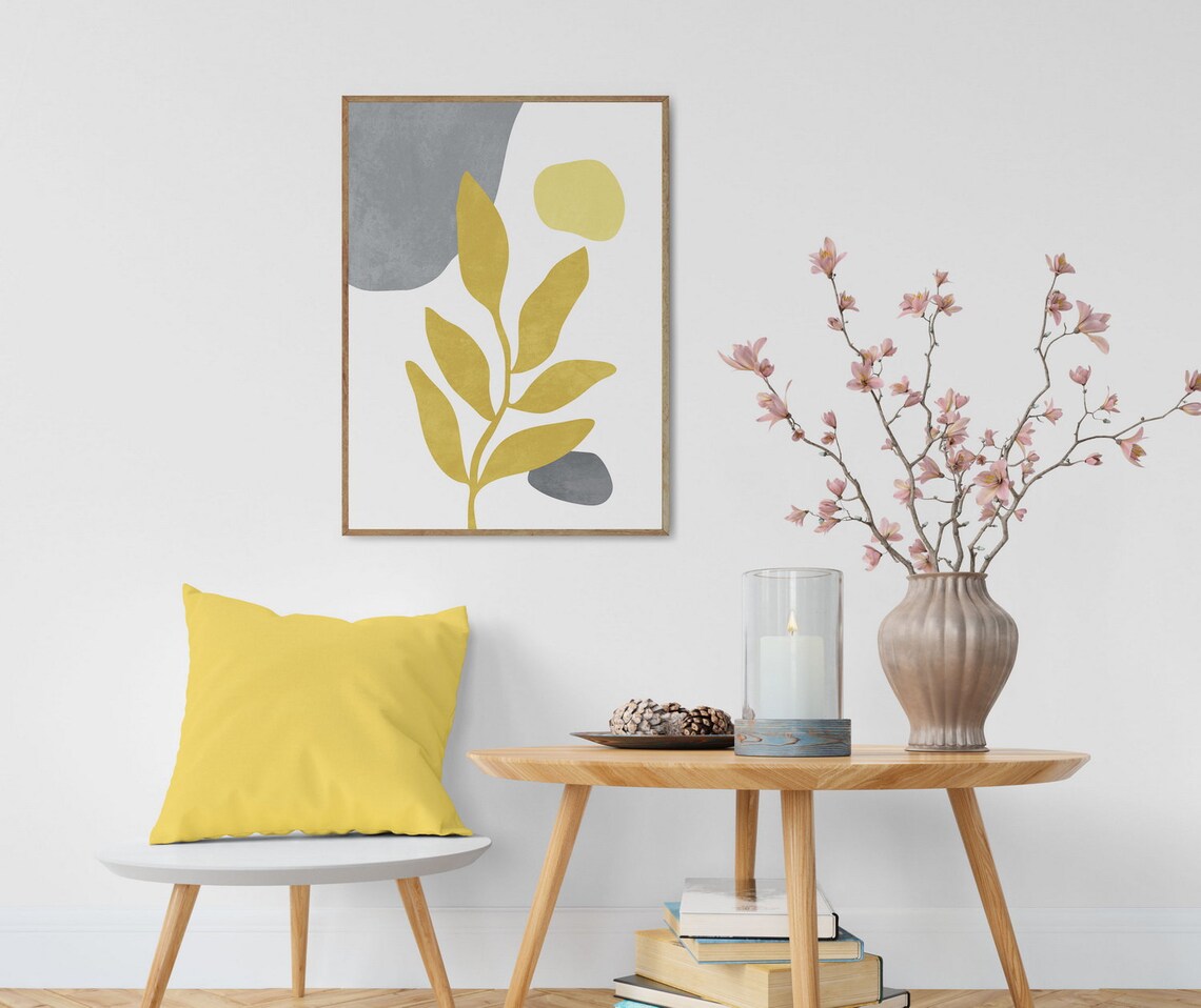 Yellow and Gray Art Print Abstract Geometric Wall Art Etsy