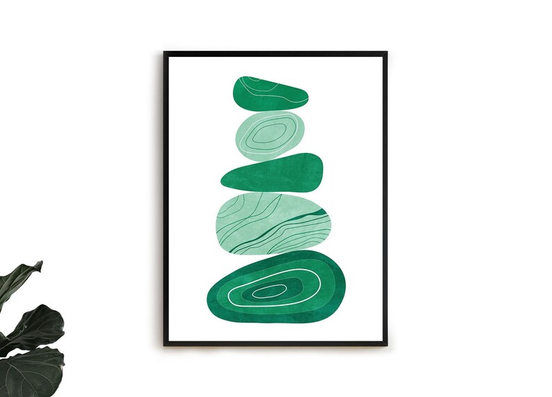 Emerald Green Modern Wall Art Balancing Stones Wall Art Etsy