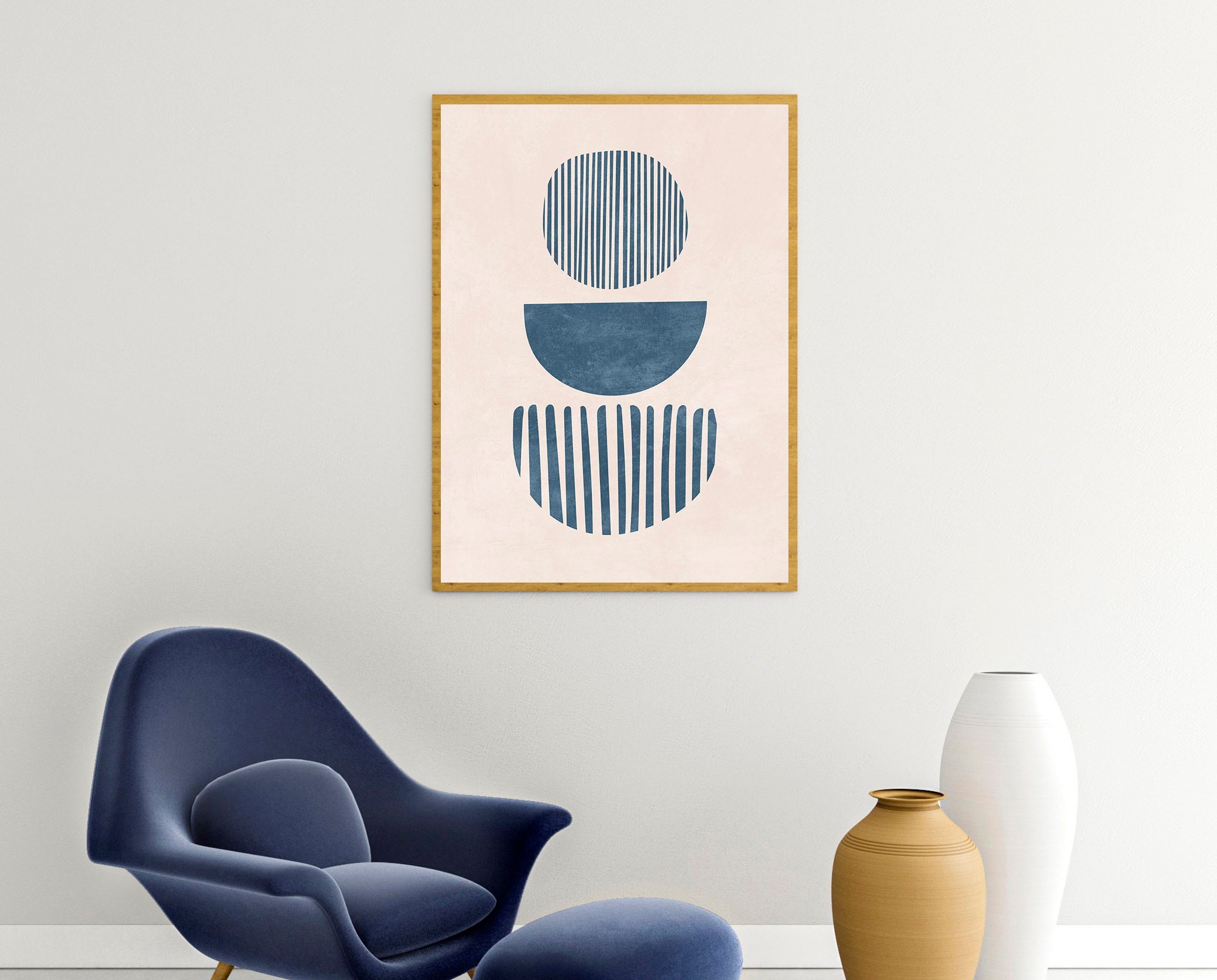 Mid Century Modern Wall Art Set of 3 Prints, Navy Blue 3 Piece Wall Art ...