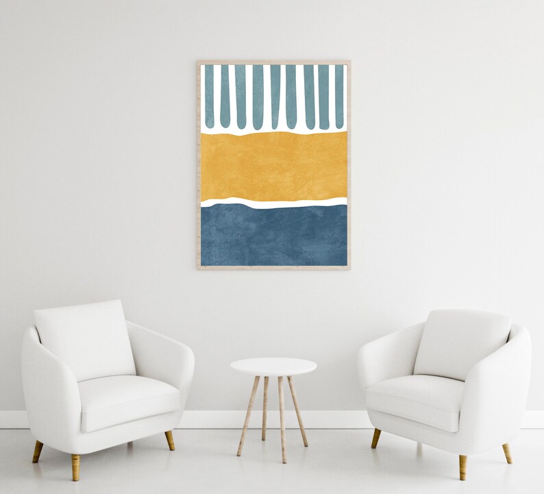 Mid Century Wall Art Yellow and Blue Print Colorful Wall Etsy