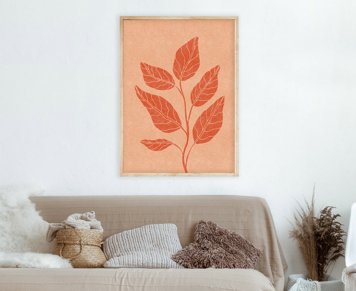 Terracotta wall art Modern floral wall art Burnt orange | Etsy
