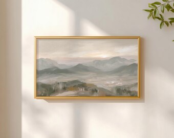 Neutral Wabi Sabi Mountain Samsung Frame TV Art, Moody Japandi Sage Green Beige Landscape, Nature Painting Digital Download