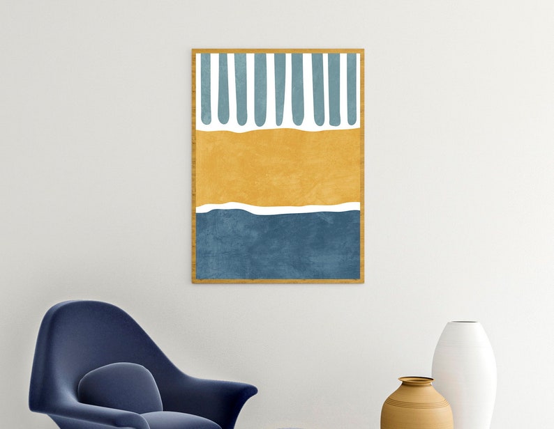 Mid Century Wall Art Set of 3 Prints, Navy Blue and Mustard Yellow 3 ...