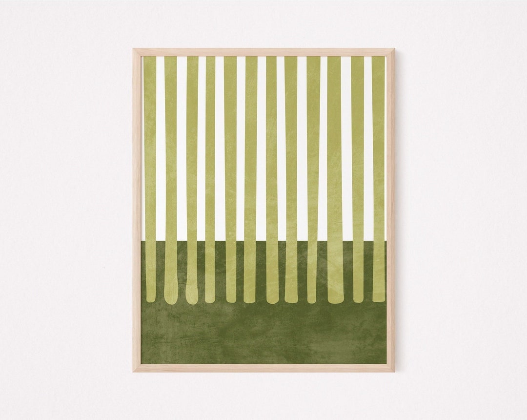 Mid Century Modern Wall Art, Olive Green Lines Wall Art, Abstract ...