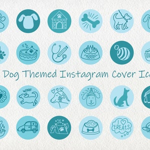 Dog Instagram highlight icons, Teal instagram icons, Turquoise highlight covers for pet, Instagram story highlight icons line art