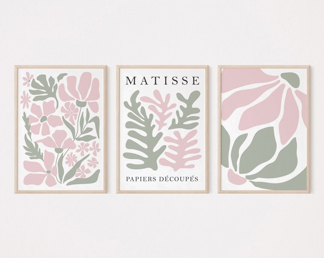 Boho Wall Art Set of 3 Prints, Modern Blush Pink Sage Green Wall Art ...