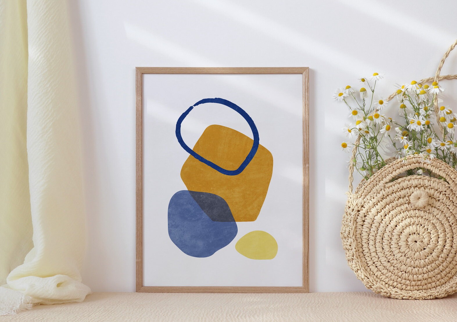 Mid Century Modern Wall Art Print Yellow Blue Wall Art Etsy