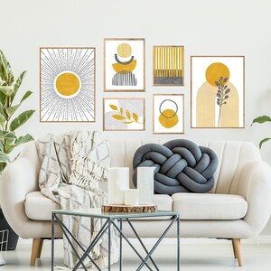 Mid Century Modern Gallery Wall Set of 6 Prints, Mustard Yellow Grey ...