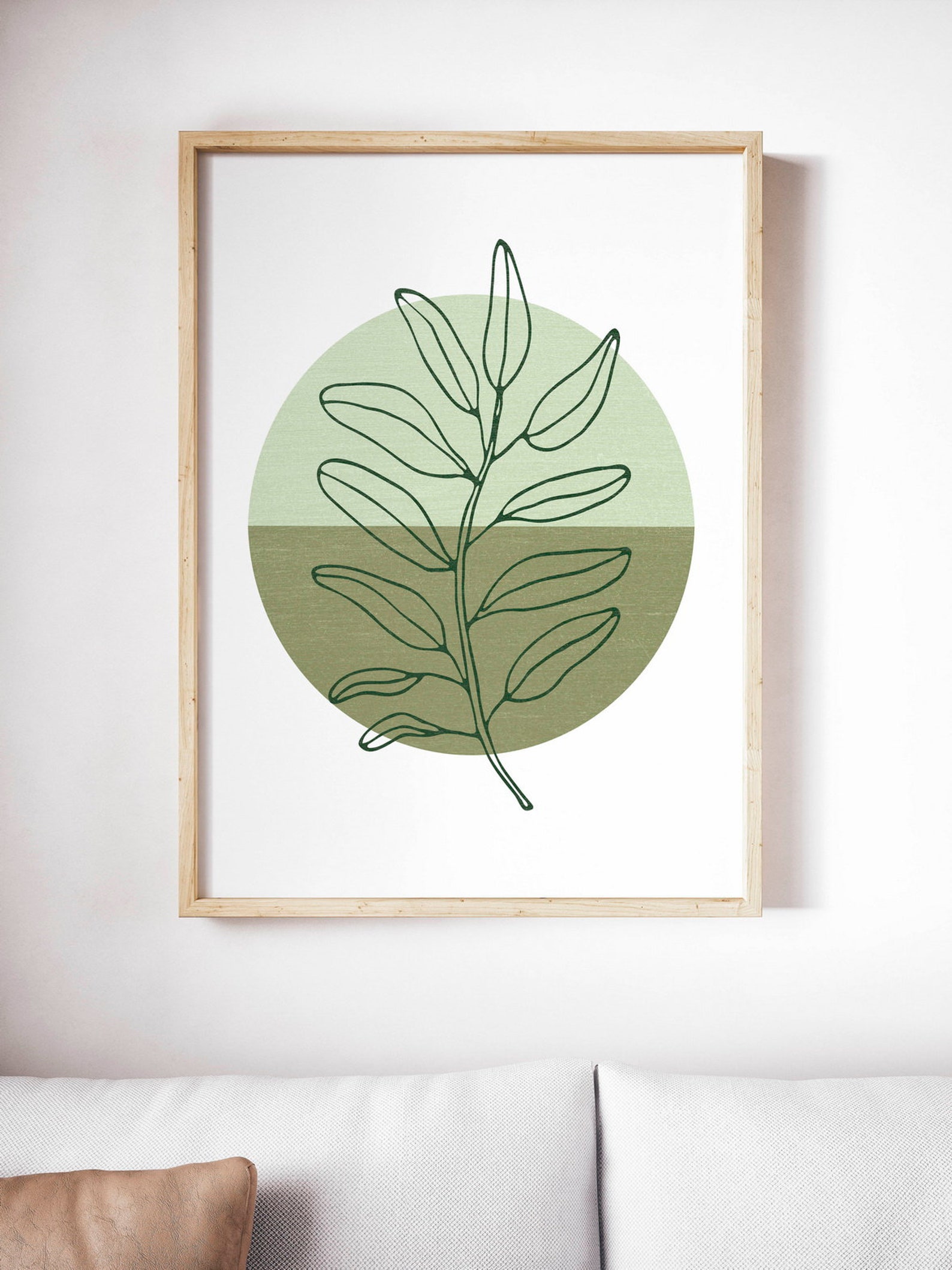 Sage green wall art Boho wall decor with leaves Mid Century Etsy