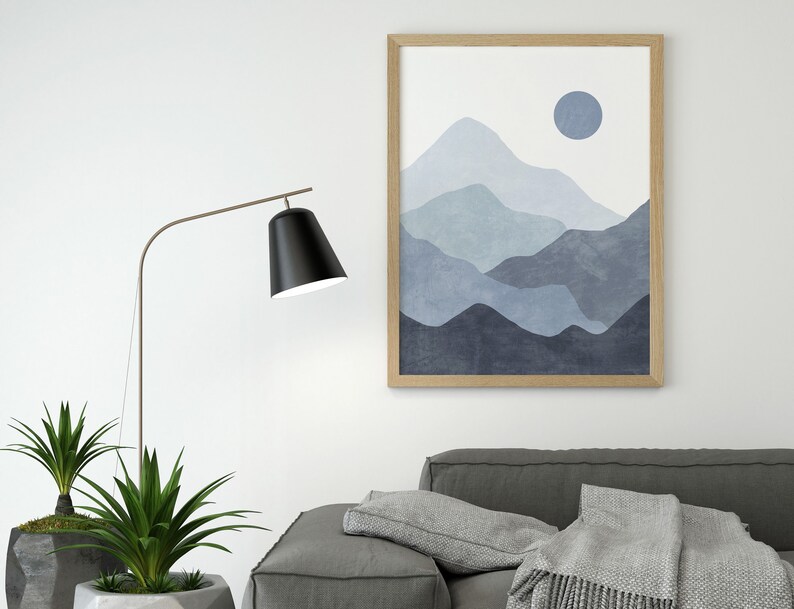 Mountain Wall Art Blue Landscape Art Abstract Blue Ridge Etsy