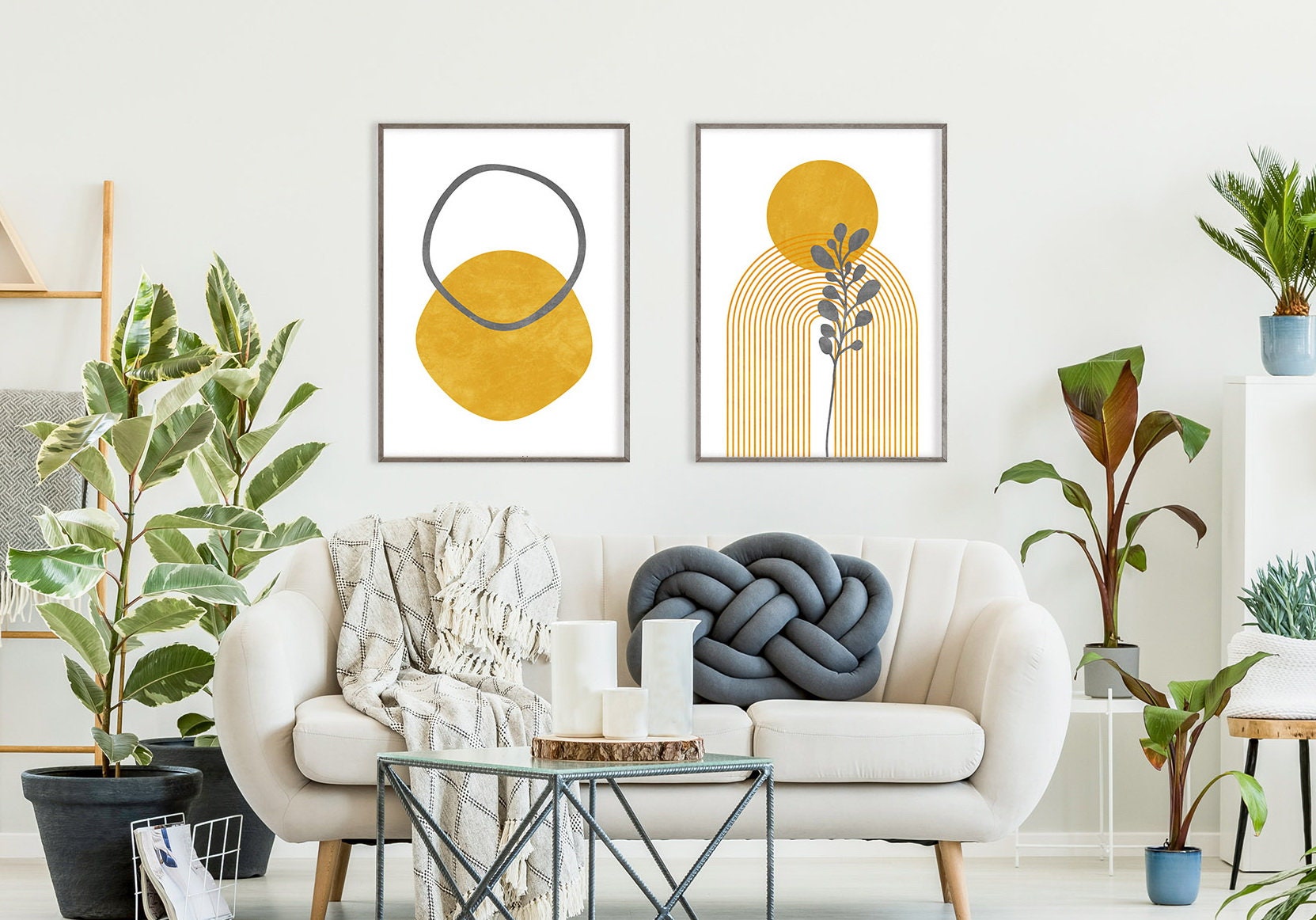 Mustard Yellow Art Set of 2 Prints Mid Century Modern Art Etsy UK