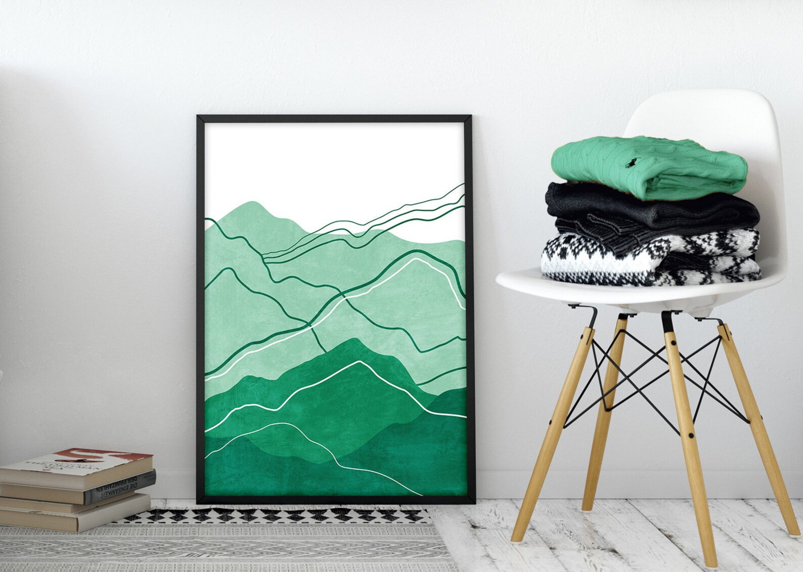 Emerald Green Abstract Art Mountain Wall Art Dark Green Etsy