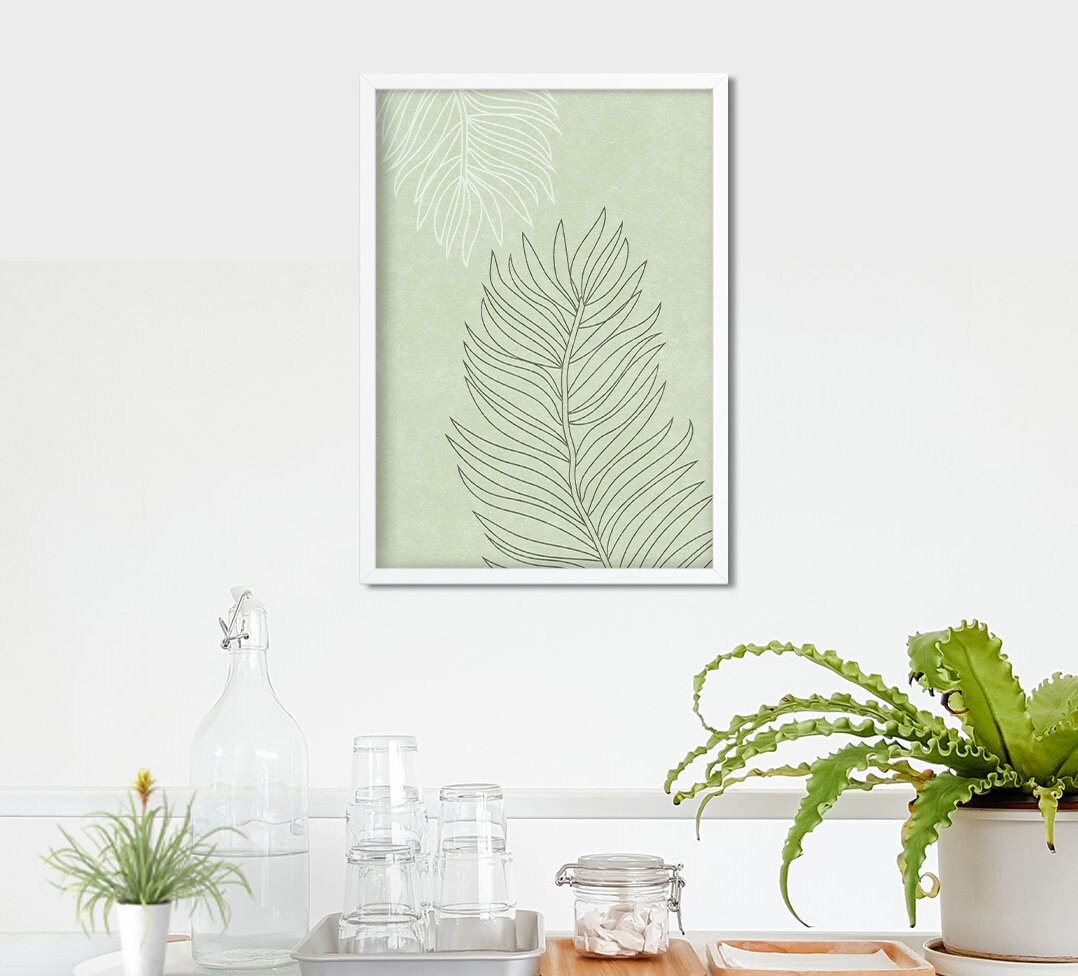 Sage green wall art Botanical print Boho wall art Mid Etsy