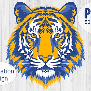 Tiger Mascot PNG, Navy Blue and Orange Tigers Sublimation Design, T-Shirt Design, Tiger Head Clipart, Digital Download