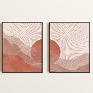 Sun and Moon Wall Art Set of 3 Prints, Terracotta Decor, Modern Boho ...