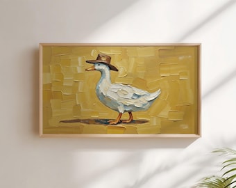 Silly Cowboy Goose, Mustard Yellow Western Samsung Frame TV Art, Cottagecore Decor, Digital Download