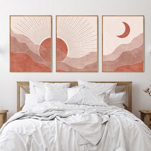 Sun and Moon Wall Art Set of 3 Prints, Terracotta Decor, Modern Boho ...