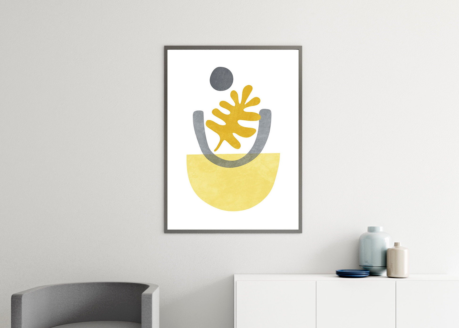 Mustard yellow wall art Mid century modern art Abstract Etsy