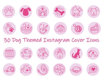 Dog Instagram highlight icons, Hot pink Instagram icons, Highlight covers for pet, Instagram story icons line art, Digital download