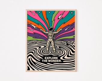 Retro Astronaut Print, Space Wall Art, Motivational Poster, Surreal Galaxy Art, Encouraging Gift