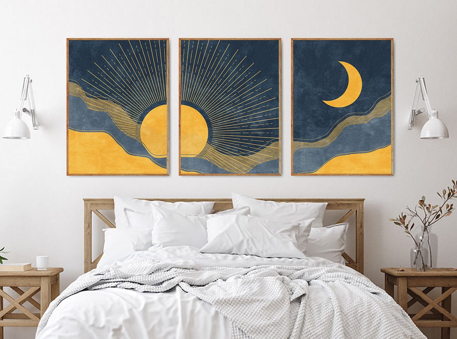 Sun and moon wall art set of 3 prints Modern boho wall art - Etsy España