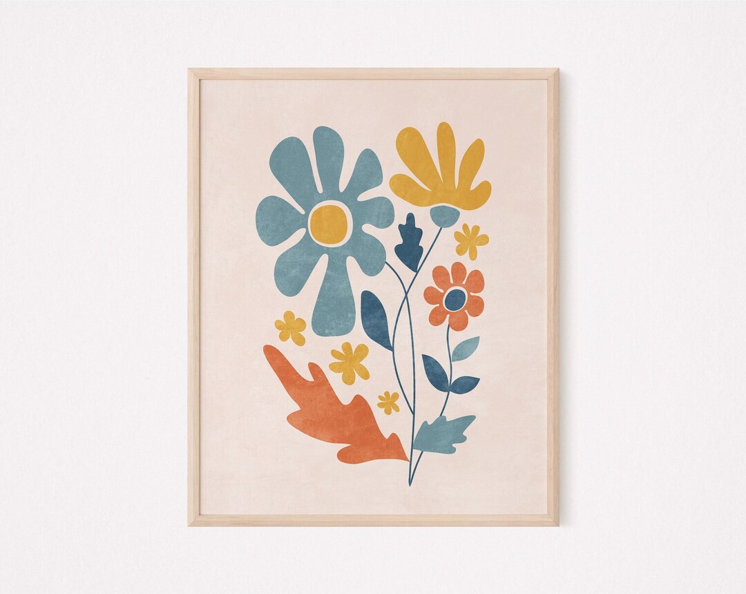 Abstract Floral Print Modern Botanical Wall Art Blue Etsy