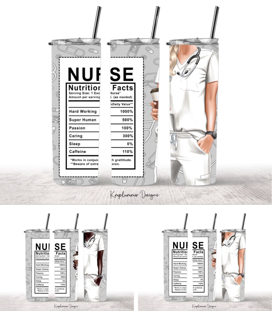 White Nurse Scrubs, Nurse Facts PNG, 20oz Sublimation Tumbler Designs