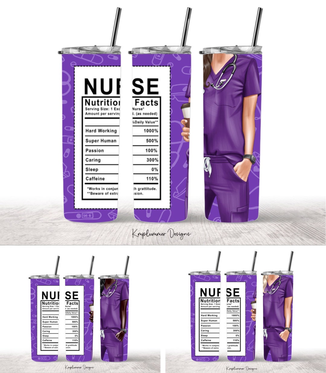 Purple Nurse Scrubs, Nurse Facts PNG, 20oz Sublimation Tumbler Designs