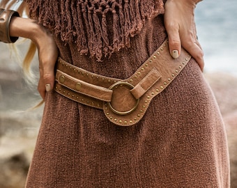 BOHO BELT ꧁Kayame꧂ Women brown leather belt • Vegan belt • Vegan leather belt • Women wide leather belt • Western belt • Faux leather belt