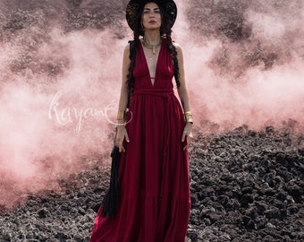 fitted lace wedding dress Straps Red Chiffon Tiered Maxi Dress  Ohmollydress