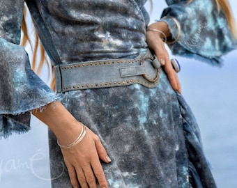 BOHO BELT ꧁Kayame꧂ Women grey leather belt • Vegan belt • Vegan leather belt • Women wide leather belt • Western belt • Faux leather belt